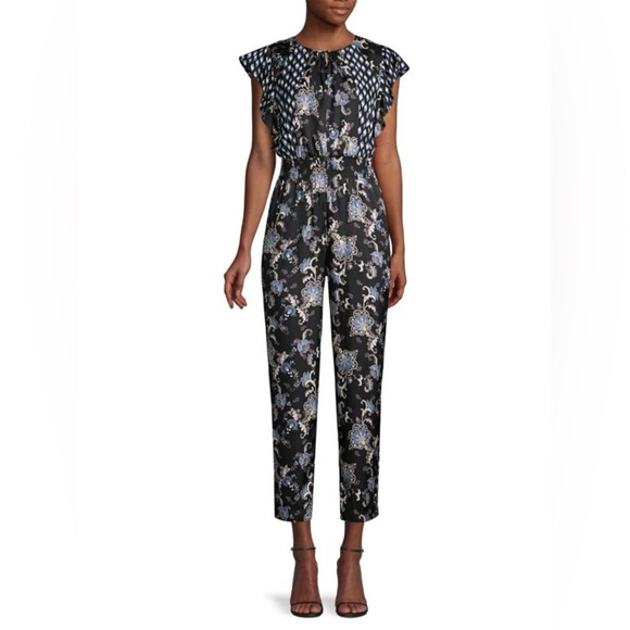 REBECCA TAYLOR NWOT Paisley Silk Blend Jumpsuit in Black Combo - Picture 1 of 11